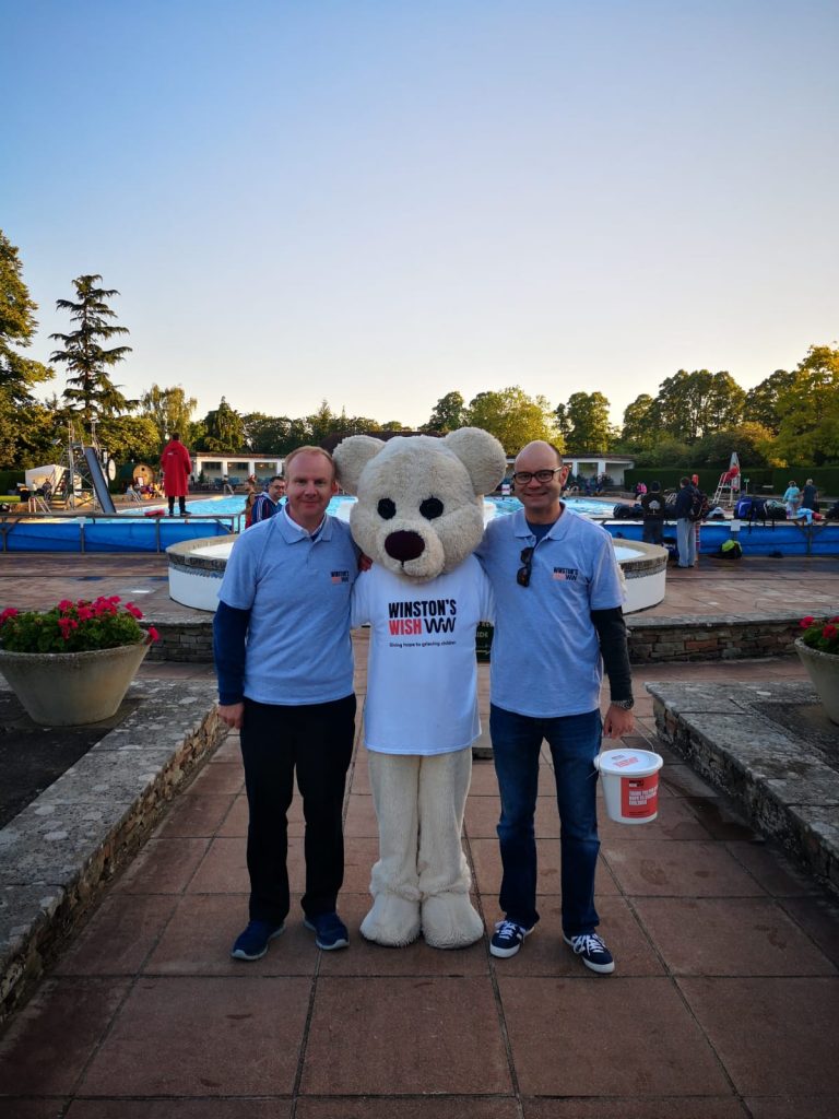 Gavin Wallace and Neil Buck from our Cheltenham branch collecting donations on behalf of Winston's Wish at Sandford Parks Lido Sunrise Swim